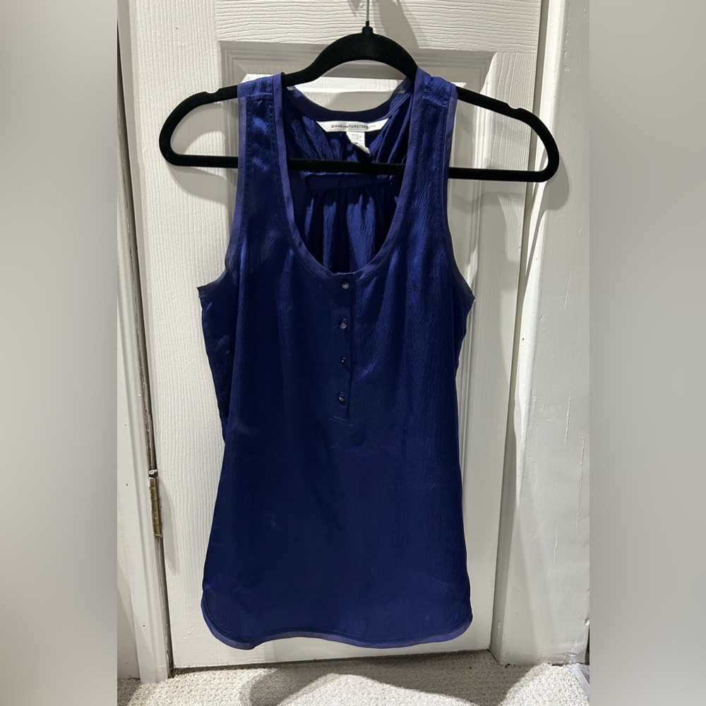 DVF 100% Silk Sapphire Blue Sleeveless Top